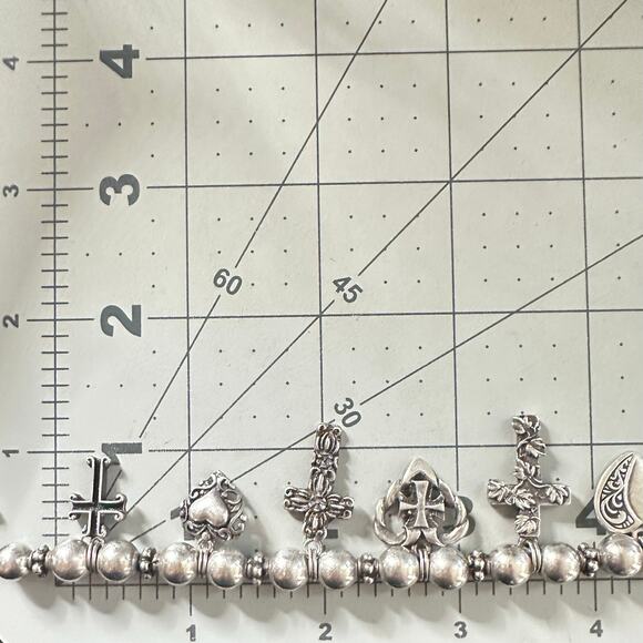 Vintage 925 sterling silver beaded crosses hearts charms bracelet 29g - Picture 7 of 8